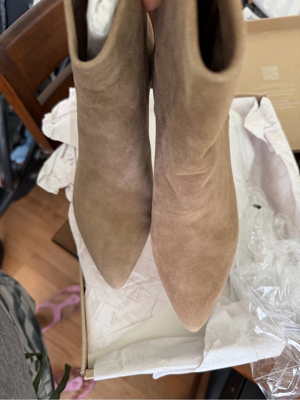 Dolce Vita Taupe Suede Pointed Toe Ankle Booties